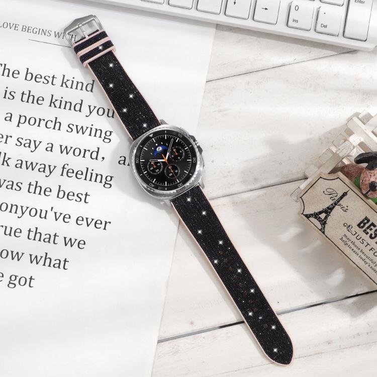 For Samsung Galaxy Watch8 / Watch8 Classic Glitter Skin Vegan Leather Silicone Watch Band