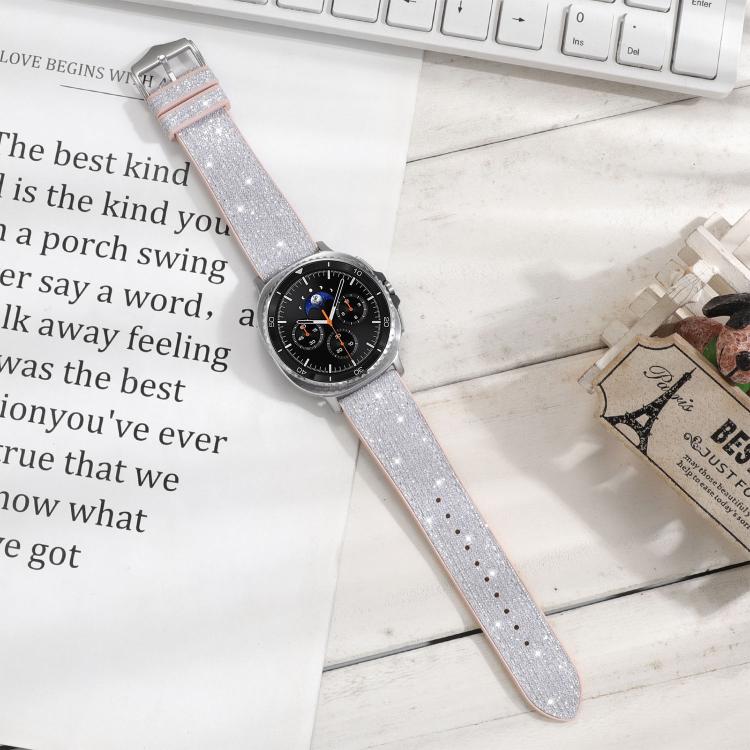 For Samsung Galaxy Watch8 / Watch8 Classic Glitter Skin Vegan Leather Silicone Watch Band
