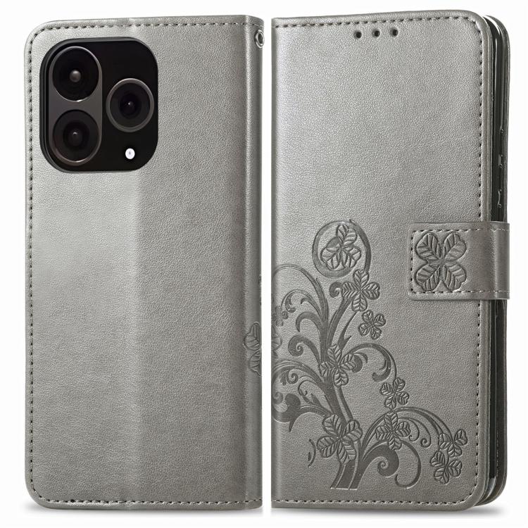 For OnePlus 15 Four-leaf Clasp Embossed Buckle Leather Phone Case