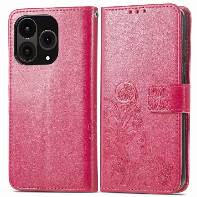 For OnePlus 15 Four-leaf Clasp Embossed Buckle Leather Phone Case
