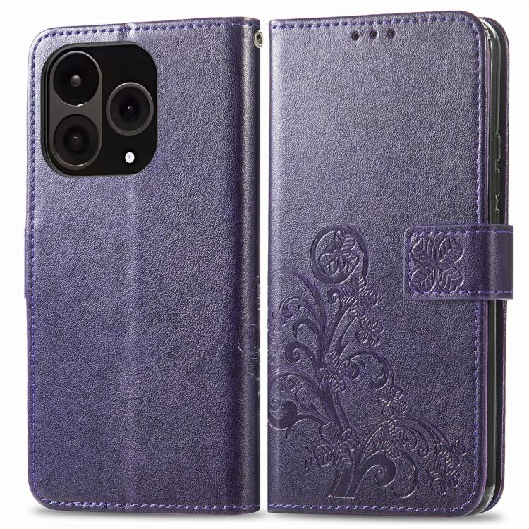 For OnePlus 15 Four-leaf Clasp Embossed Buckle Leather Phone Case