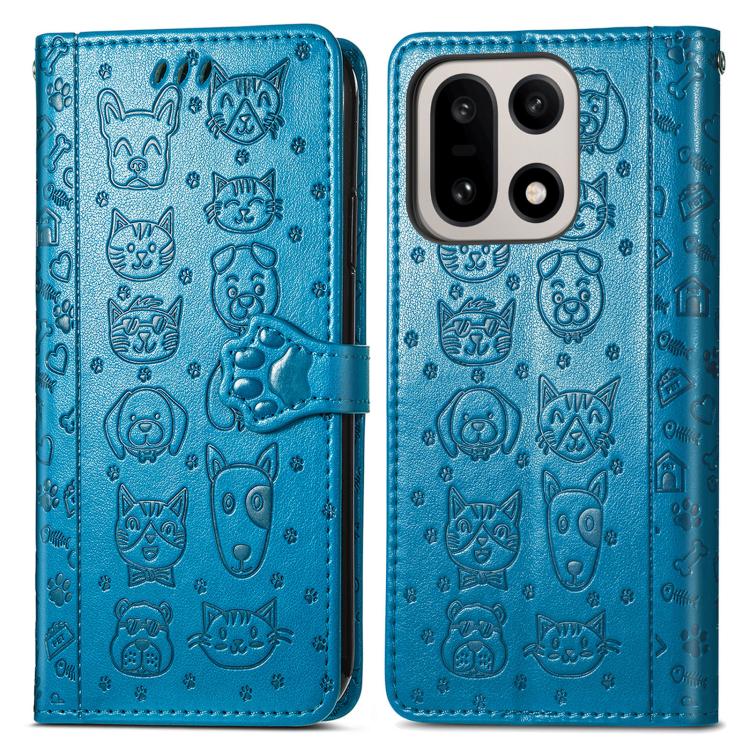 For OnePlus 15 Cat and Dog Embossed Leather Phone Case