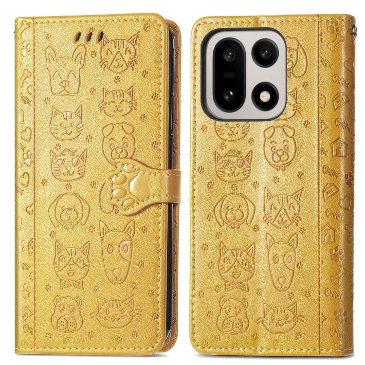 For OnePlus 15 Cat and Dog Embossed Leather Phone Case