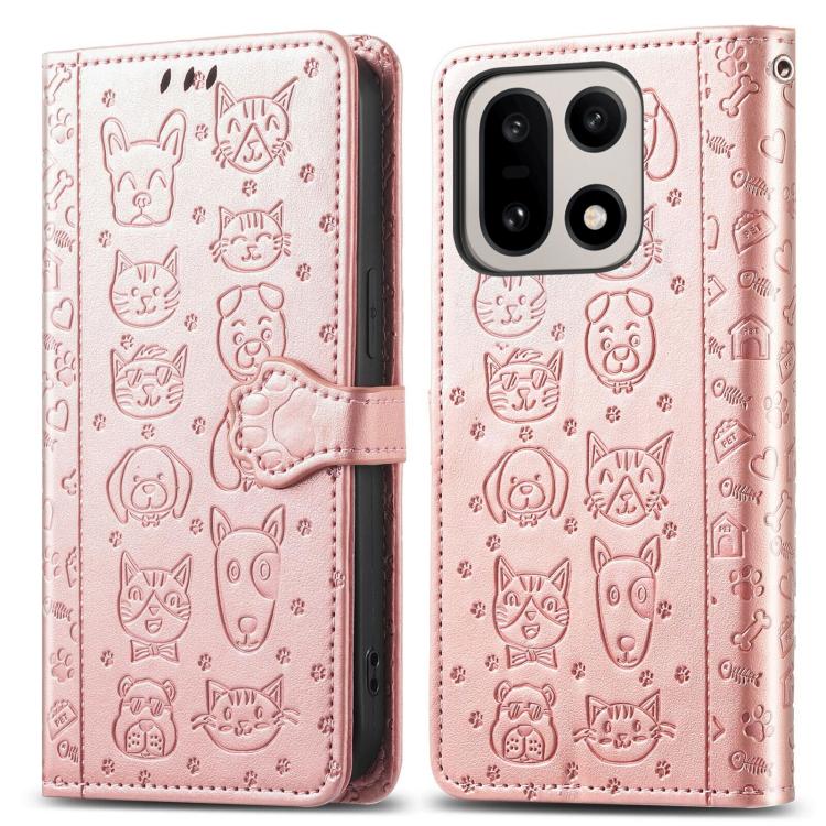 For OnePlus 15 Cat and Dog Embossed Leather Phone Case