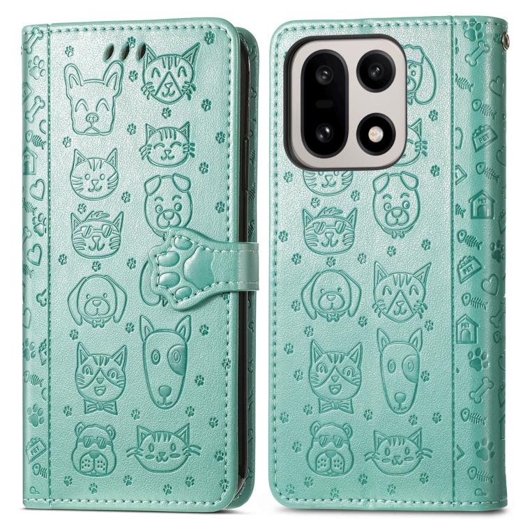 For OnePlus 15 Cat and Dog Embossed Leather Phone Case