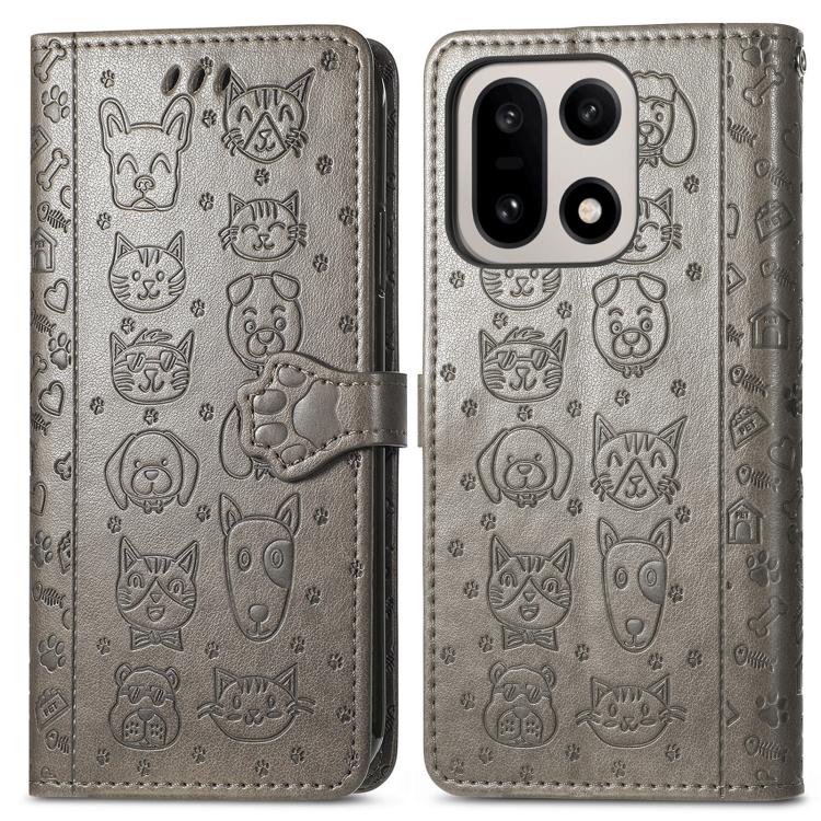 For OnePlus 15 Cat and Dog Embossed Leather Phone Case