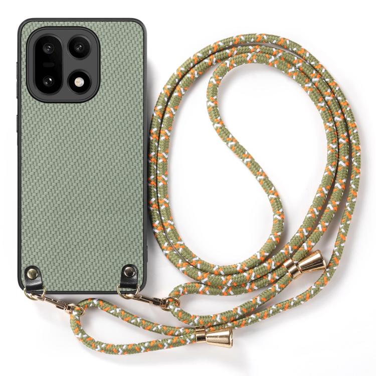 For OnePlus 15 Carbon Fiber Texture Leather Back Cover Phone Case with Crossbody Strap