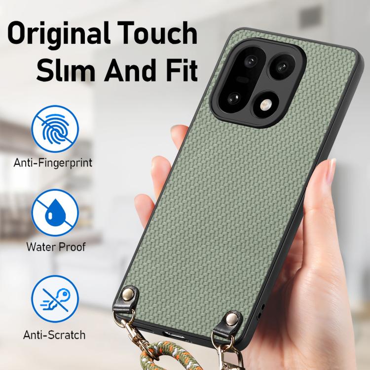 For OnePlus 15 Carbon Fiber Texture Leather Back Cover Phone Case with Crossbody Strap