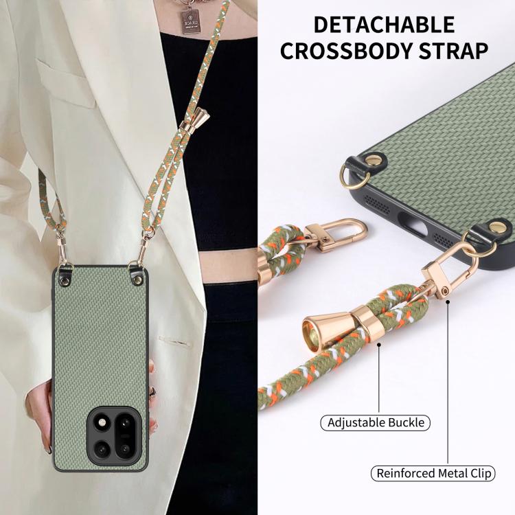 For OnePlus 15 Carbon Fiber Texture Leather Back Cover Phone Case with Crossbody Strap