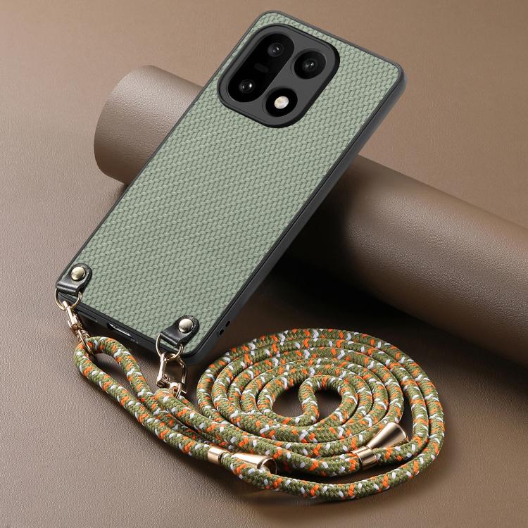For OnePlus 15 Carbon Fiber Texture Leather Back Cover Phone Case with Crossbody Strap