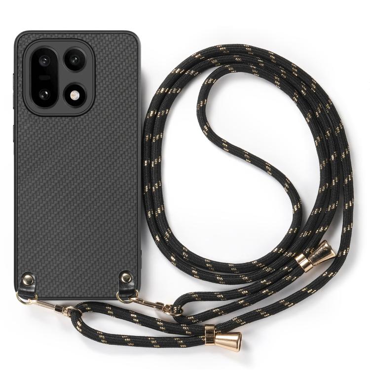 For OnePlus 15 Carbon Fiber Texture Leather Back Cover Phone Case with Crossbody Strap