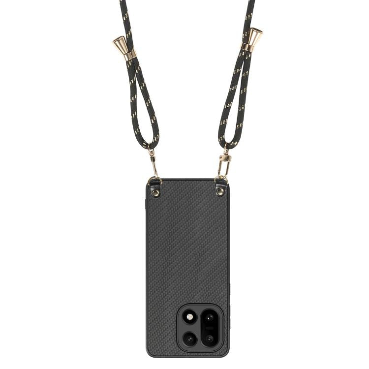 For OnePlus 15 Carbon Fiber Texture Leather Back Cover Phone Case with Crossbody Strap