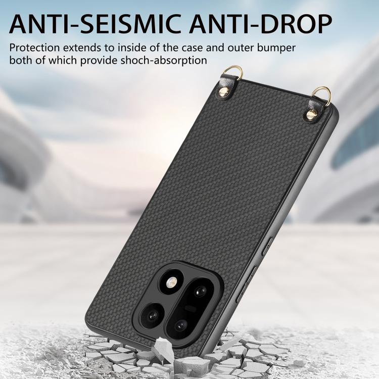 For OnePlus 15 Carbon Fiber Texture Leather Back Cover Phone Case with Crossbody Strap