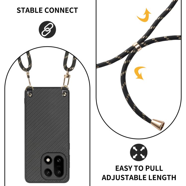 For OnePlus 15 Carbon Fiber Texture Leather Back Cover Phone Case with Crossbody Strap