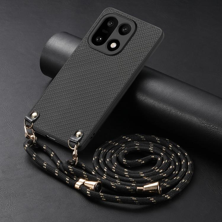 For OnePlus 15 Carbon Fiber Texture Leather Back Cover Phone Case with Crossbody Strap