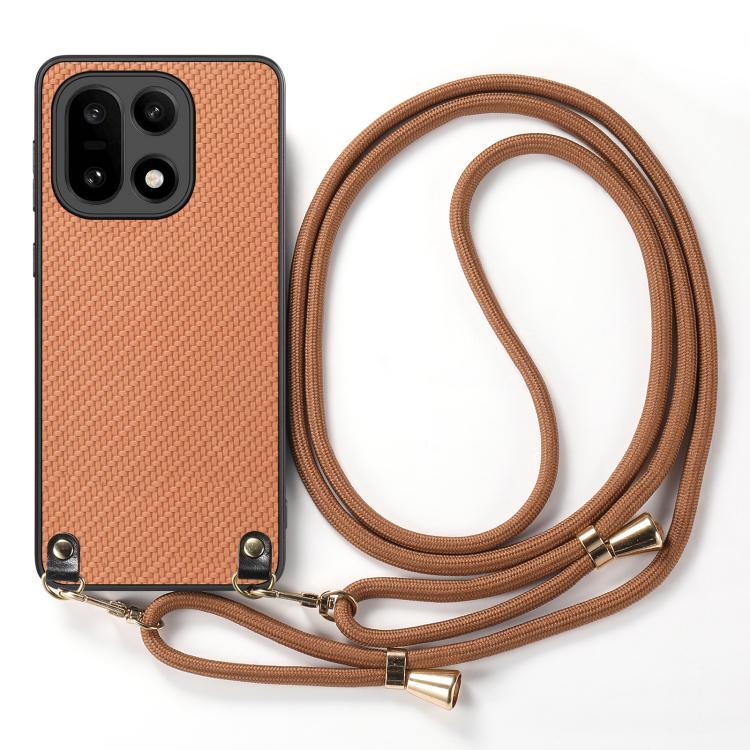 For OnePlus 15 Carbon Fiber Texture Leather Back Cover Phone Case with Crossbody Strap