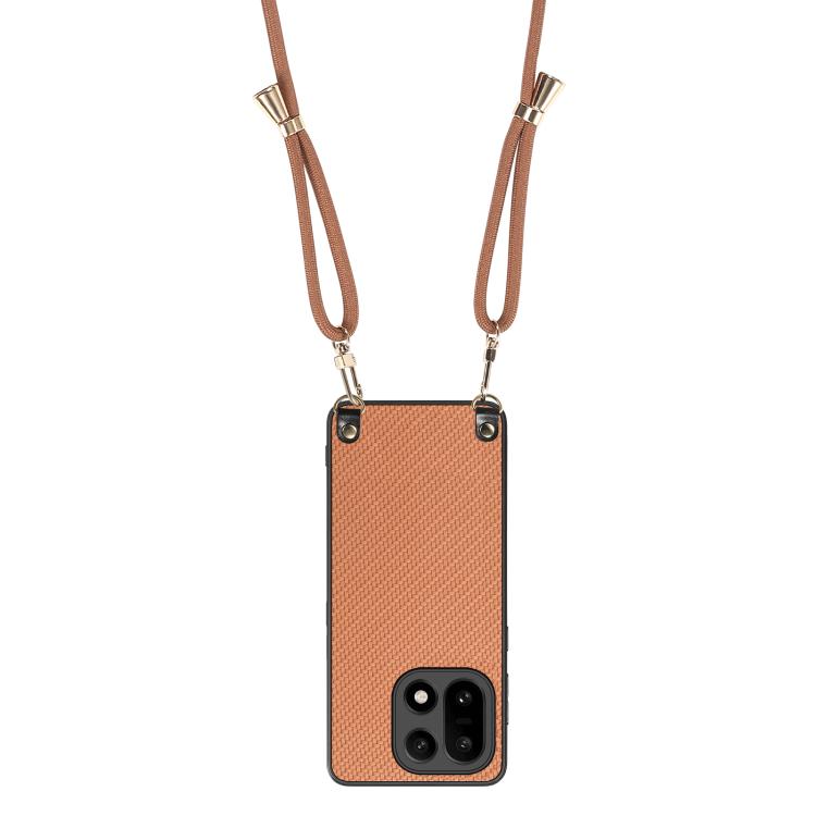 For OnePlus 15 Carbon Fiber Texture Leather Back Cover Phone Case with Crossbody Strap