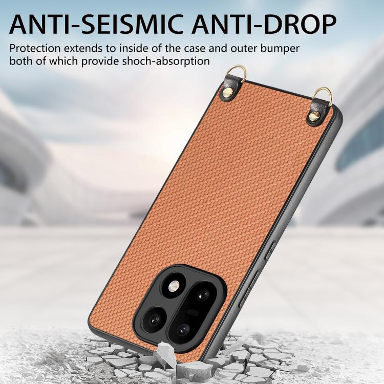 For OnePlus 15 Carbon Fiber Texture Leather Back Cover Phone Case with Crossbody Strap