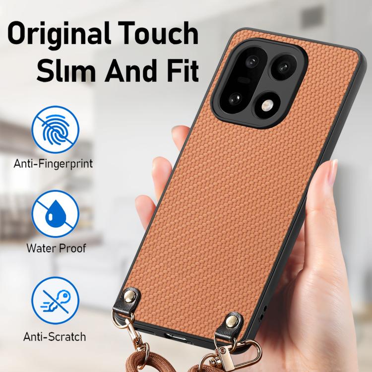 For OnePlus 15 Carbon Fiber Texture Leather Back Cover Phone Case with Crossbody Strap