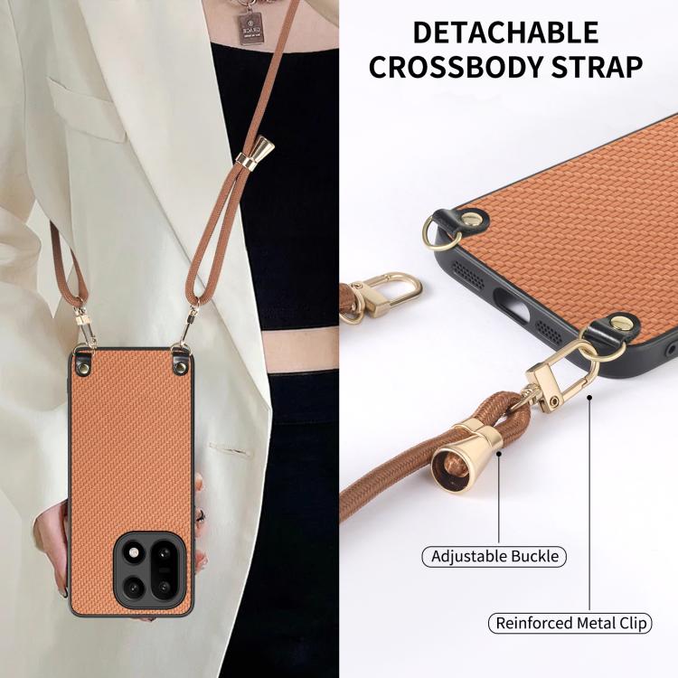 For OnePlus 15 Carbon Fiber Texture Leather Back Cover Phone Case with Crossbody Strap