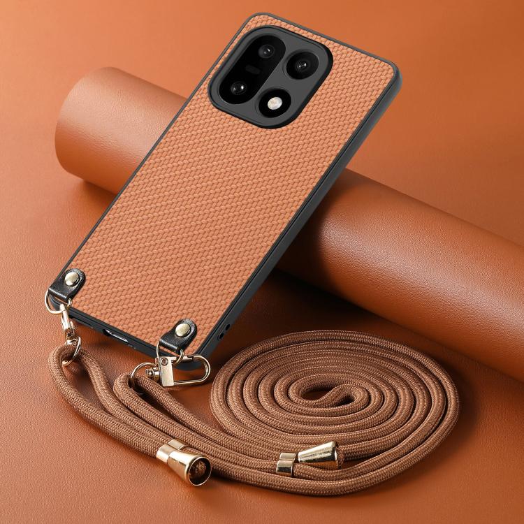 For OnePlus 15 Carbon Fiber Texture Leather Back Cover Phone Case with Crossbody Strap