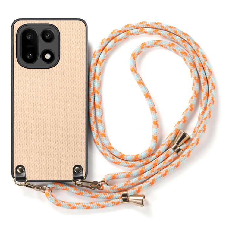 For OnePlus 15 Carbon Fiber Texture Leather Back Cover Phone Case with Crossbody Strap