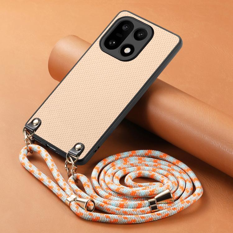 For OnePlus 15 Carbon Fiber Texture Leather Back Cover Phone Case with Crossbody Strap