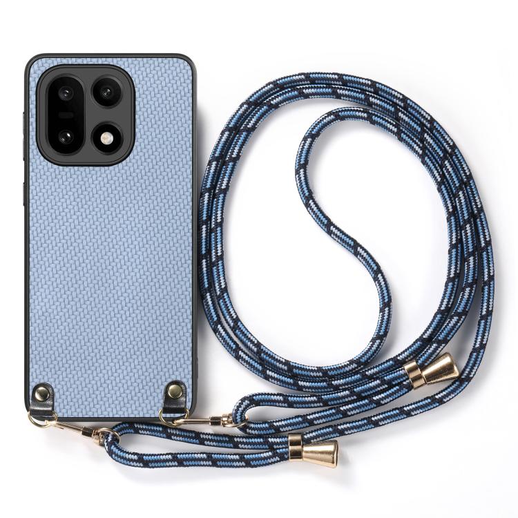 For OnePlus 15 Carbon Fiber Texture Leather Back Cover Phone Case with Crossbody Strap