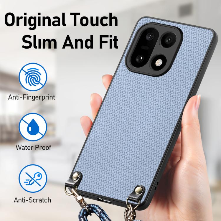 For OnePlus 15 Carbon Fiber Texture Leather Back Cover Phone Case with Crossbody Strap