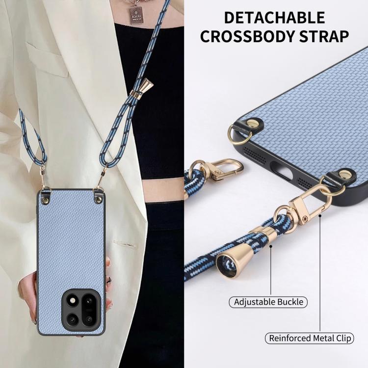For OnePlus 15 Carbon Fiber Texture Leather Back Cover Phone Case with Crossbody Strap