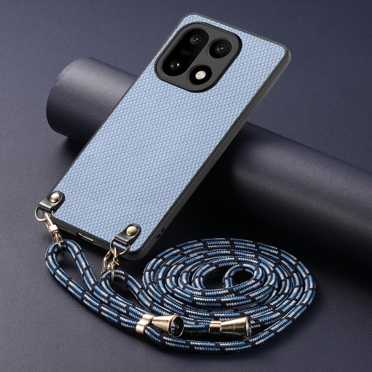 For OnePlus 15 Carbon Fiber Texture Leather Back Cover Phone Case with Crossbody Strap