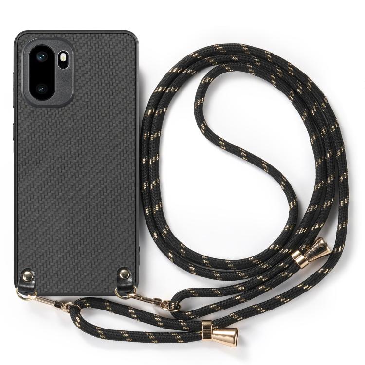 For OnePlus Ace 6 / 6T / 15R Carbon Fiber Texture Leather Back Cover Phone Case with Crossbody Strap