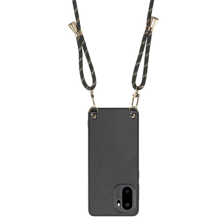 For OnePlus Ace 6 / 6T / 15R Carbon Fiber Texture Leather Back Cover Phone Case with Crossbody Strap