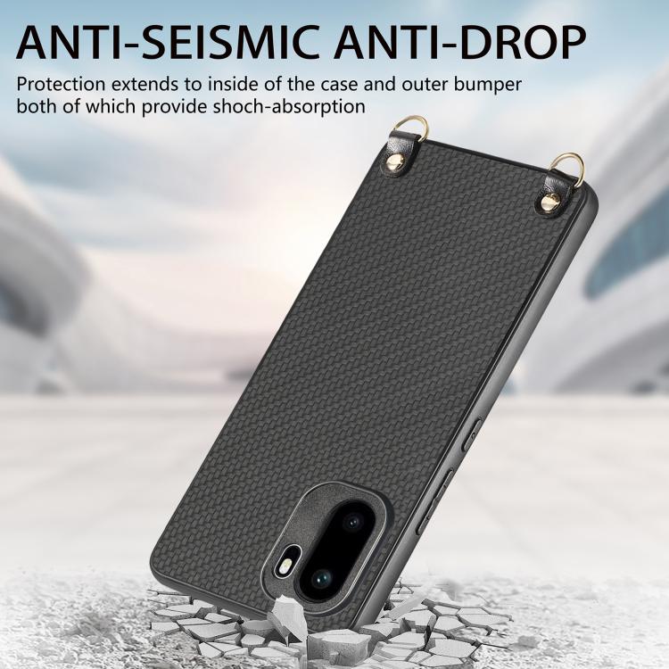 For OnePlus Ace 6 / 6T / 15R Carbon Fiber Texture Leather Back Cover Phone Case with Crossbody Strap