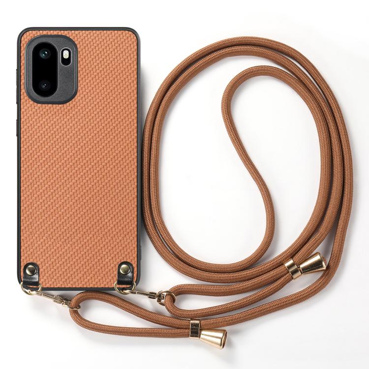 For OnePlus Ace 6 / 6T / 15R Carbon Fiber Texture Leather Back Cover Phone Case with Crossbody Strap