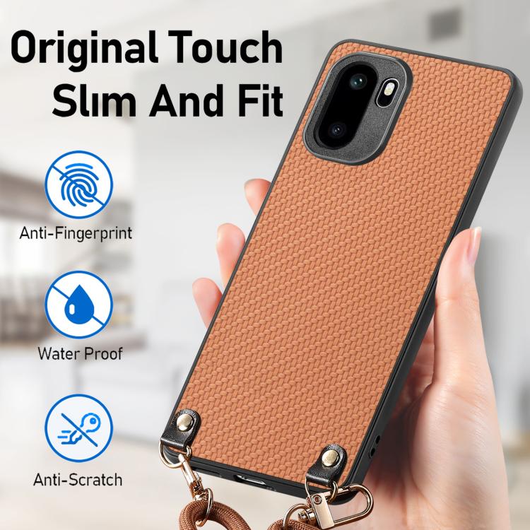 For OnePlus Ace 6 / 6T / 15R Carbon Fiber Texture Leather Back Cover Phone Case with Crossbody Strap