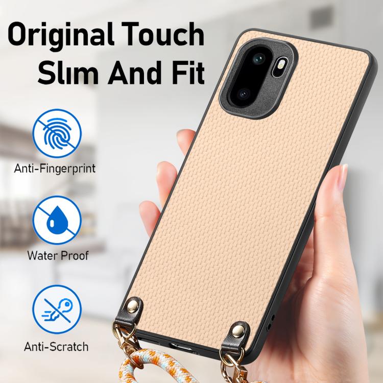 For OnePlus Ace 6 / 6T / 15R Carbon Fiber Texture Leather Back Cover Phone Case with Crossbody Strap