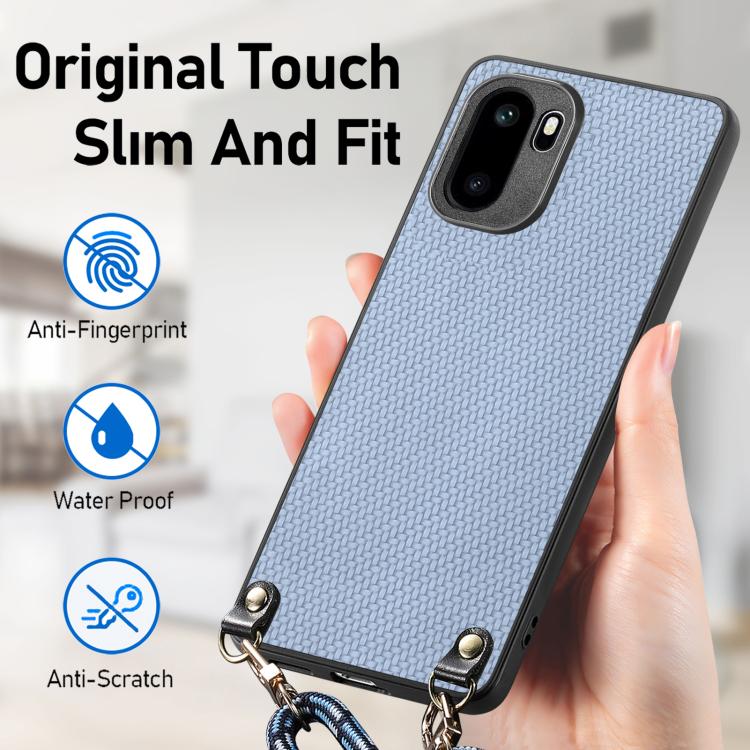 For OnePlus Ace 6 / 6T / 15R Carbon Fiber Texture Leather Back Cover Phone Case with Crossbody Strap