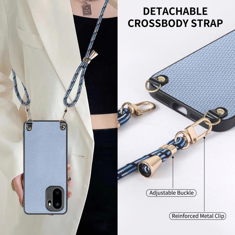 For OnePlus Ace 6 / 6T / 15R Carbon Fiber Texture Leather Back Cover Phone Case with Crossbody Strap