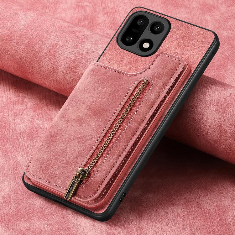 For OnePlus 15 Retro Leather Zipper Wallet Back Phone Case