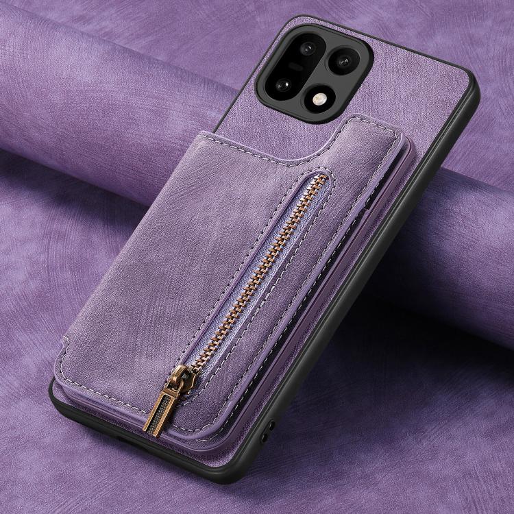 For OnePlus 15 Retro Leather Zipper Wallet Back Phone Case