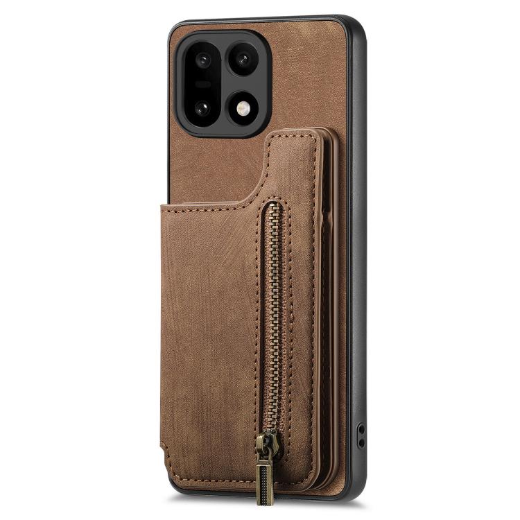 For OnePlus 15 Retro Leather Zipper Wallet Back Phone Case