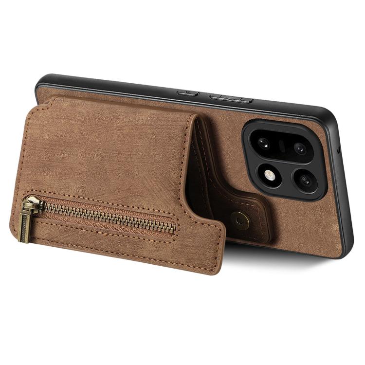 For OnePlus 15 Retro Leather Zipper Wallet Back Phone Case