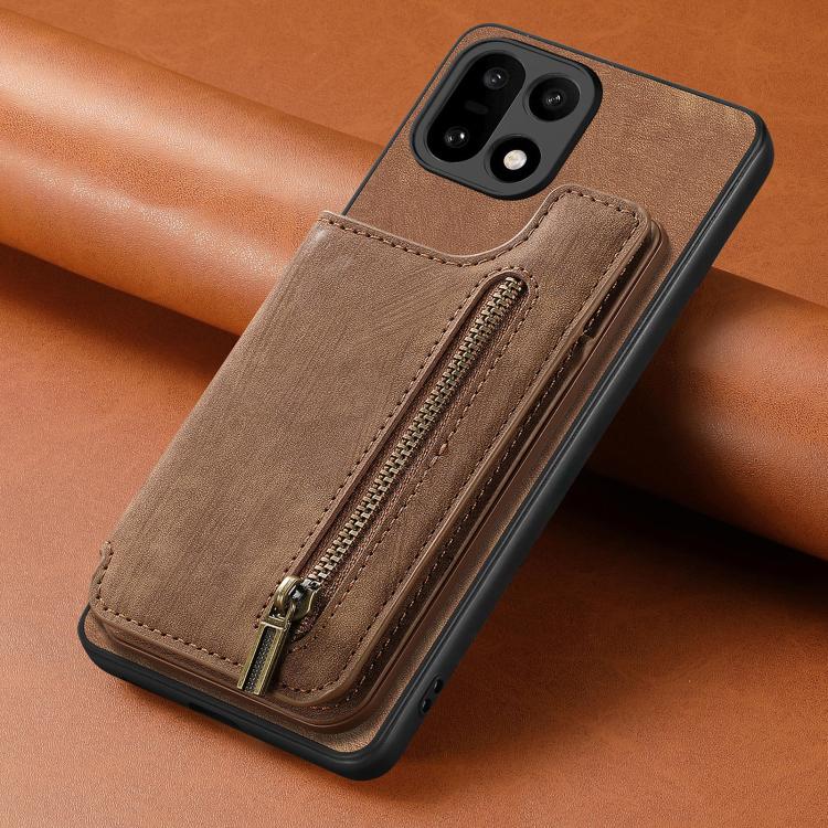 For OnePlus 15 Retro Leather Zipper Wallet Back Phone Case