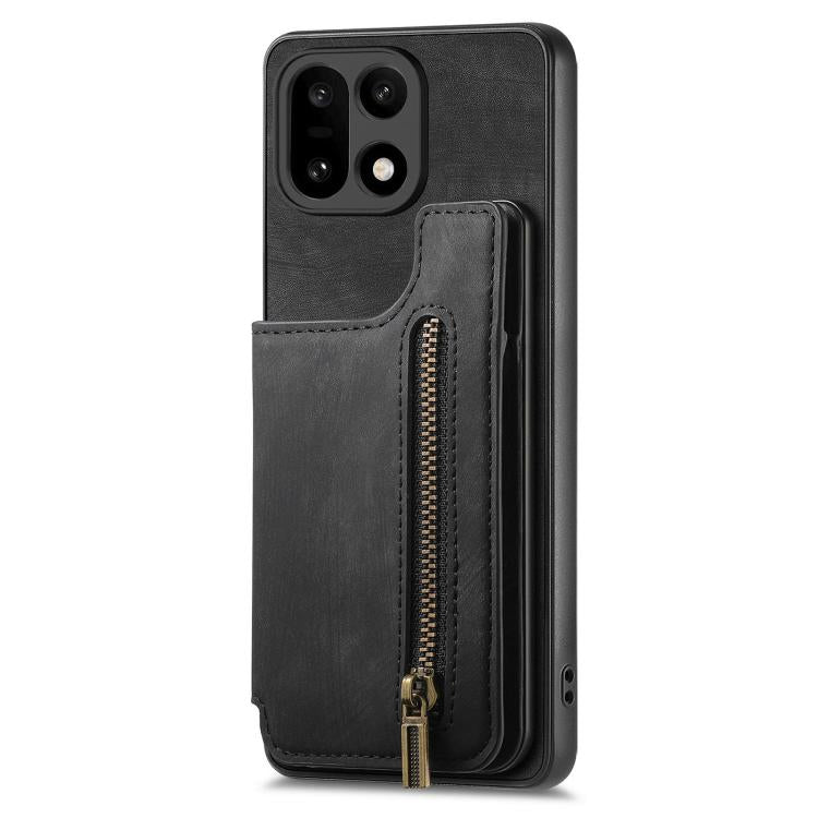 For OnePlus 15 Retro Leather Zipper Wallet Back Phone Case