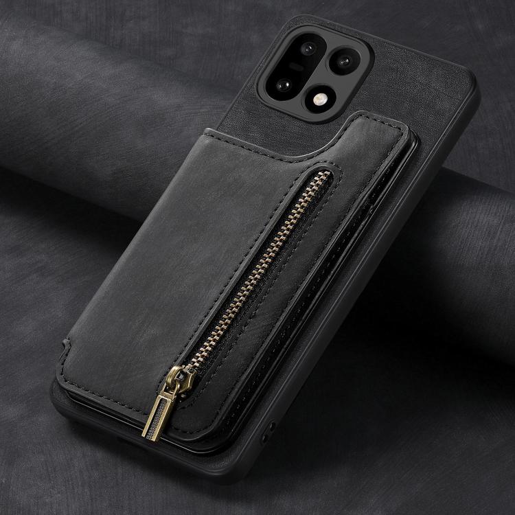 For OnePlus 15 Retro Leather Zipper Wallet Back Phone Case