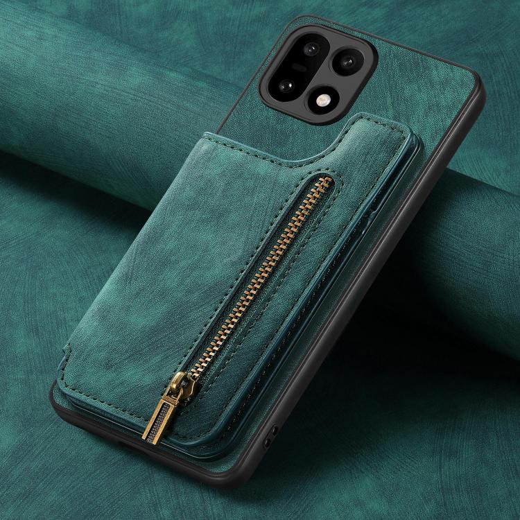 For OnePlus 15 Retro Leather Zipper Wallet Back Phone Case