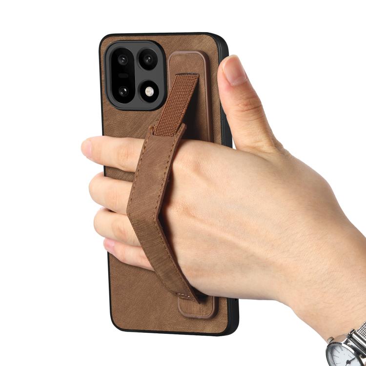 For OnePlus 15 Retro Wristband Holder Leather Back Phone Case