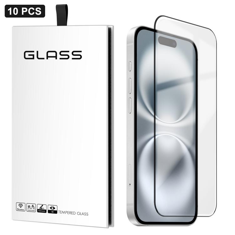 For iPhone 16 Plus 10pcs 0.18mm Ultra-Thin Ultrasonic HD Screen-Printed High-Aluminium Thick-Gel Tempered Glass Film