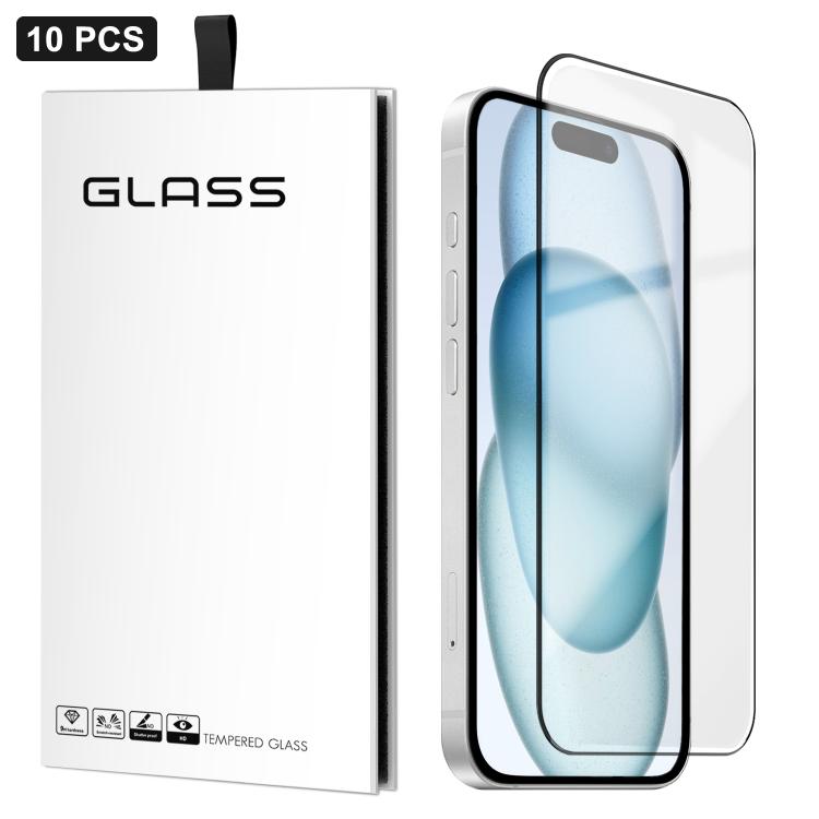 For iPhone 15 Plus 10pcs 0.18mm Ultra-Thin Ultrasonic HD Screen-Printed High-Aluminium Thick-Gel Tempered Glass Film